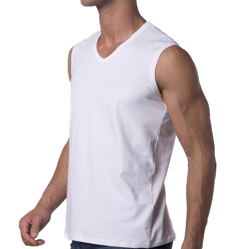 Y2Y2 Men's Sleeveless V-Neck T-Shirt, White, XL (46"-48") - Image 2